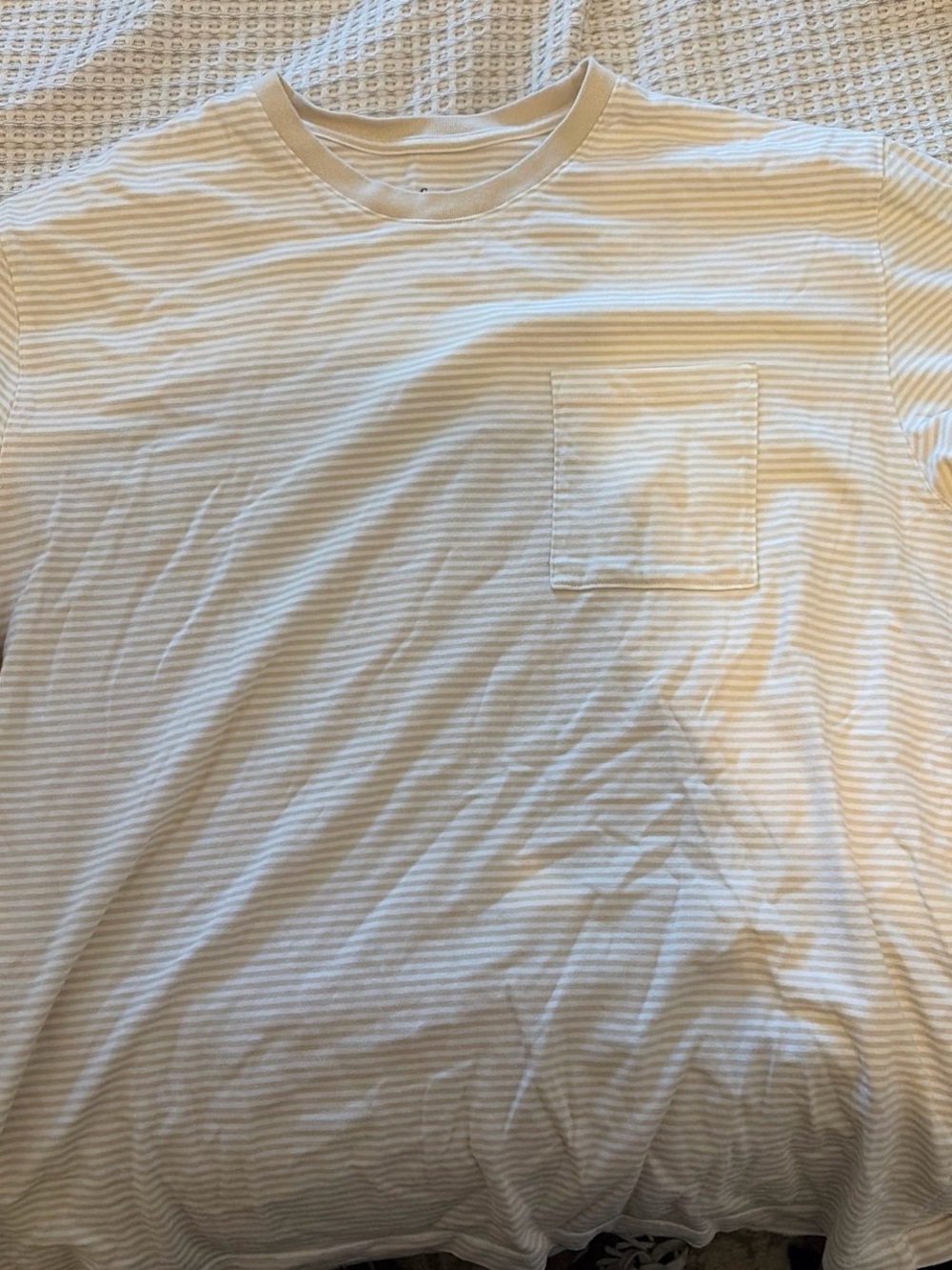 Men's Lightweight Cream & White Striped Pocket T-Shirt